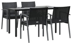 5 pcs conjunto de jantar p/ jardim c/ almofadões vime PE e aço