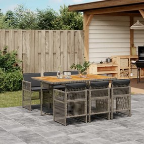 vidaXL 7 pcs conjunto de jantar p/ jardim c/ almofadões vime PE cinza