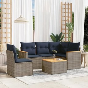 vidaXL 6 pcs conjunto sofás p/ jardim c/ almofadões vime PE cinzento
