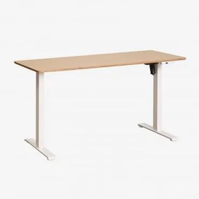 Escrivaninha Elevatória Elétrica Retangular Com Função De Memória Em Madeira E Ferro Serpi Castanho Roble & ↔︎ 140 Cm & Branco - Sklum