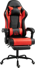 HOMCOM Cadeira Gamer com Massagem Lombar Vibratória Reclinável 155° Altura Ajustável Apoio de Cabeça e Apoio para os Pés Retrátil Vermelho | Aosom Portugal
