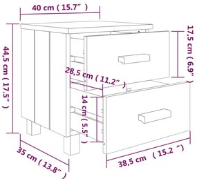 Mesas cabeceira 2pcs HAMAR 40x35x44,5 pinho maciço castanho-mel