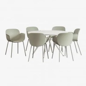 Conjunto De Mesa Redonda De Alumínio (ø125 Cm) Valerie E 6 Cadeiras De Jardim Lynette Verde Bambu - Sklum