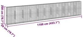 Cesto gabião com cobertura 1100x50x200 cm ferro galvanizado