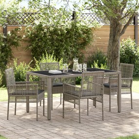 Conjunto de Jantar de Jardim de 5 Peças com Almofadas Cinza em Rattan