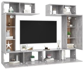 6 pcs conjunto de móveis de TV derivados madeira cinza cimento