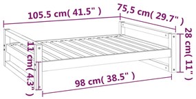 Cama para cães 105,5x75,5x28 cm madeira de pinho maciça preto