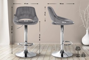 Banco alto Milet em veludo com estrutura cromada 85-106 x 47 x 48 cm Cinzento