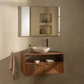 Conjunto De Móvel De Casa De Banho Em Madeira De Manga Baty Madeira De Manga & Cimento Redondo Branco Ø40 Cm Zavion & Led - Sklum