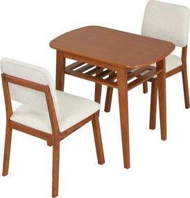 Conjunto de 1 Mesa e 2 Cadeiras de Jantar, 80 x 53 x 74 cm, Prateleira de Ripas, Castanho