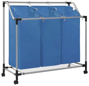 Separador de roupa suja com 3 sacos aço azul