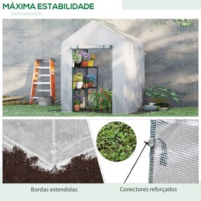 Estufa de Jardim 143x143x195 cm Estufa de Aço com 2 Prateleiras e Port
