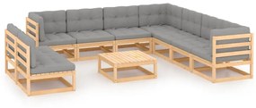 10 pcs conjunto lounge de jardim com almofadões pinho maciço