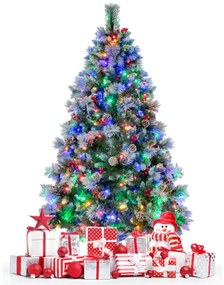 Árvore de Natal pré-iluminada de 185 cm com 747 pontas de ramos, 350 luzes LED, 55 pinhas e 55 bagas vermelhas