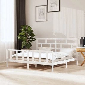 Estrutura de cama 200x200 cm madeira de pinho maciça branco