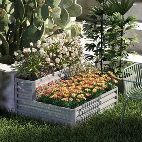 Floreira de Cultivo de 2 Níveis em Aço Galvanizado com Design em Escada e Fundo Aberto 120x101x58 cm Prata