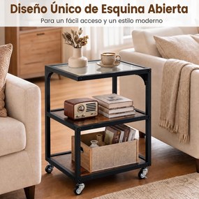 Mesa Auxiliar com Rodas, 40 x 40 x 55 cm, 3 Níveis, Castanho