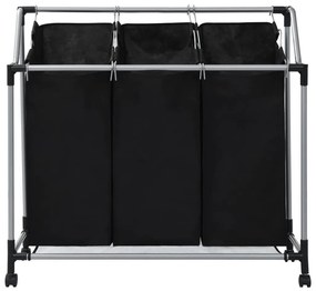 Separador de roupa suja com 3 sacos aço preto