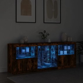 Aparador com luzes LED 181,5x37x67 cm carvalho fumado