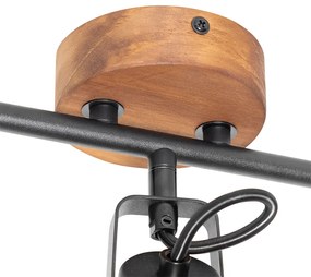 Spot industrial preto com madeira inclinável 3-light - Tommy Industrial