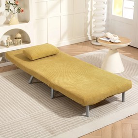 Sofá Cama Individual 3 em 1 Estofada em Padrão Dente de Cão com Encosto Ajustável de 5 Níveis 80x75x83 cm Amarelo