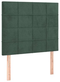 Cama box spring c/ colchão/LED 120x200 cm veludo verde-escuro