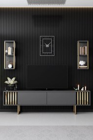 Móvel de TV "Gold" com 2 Prateleiras de Parede – Antracite e Dourado -