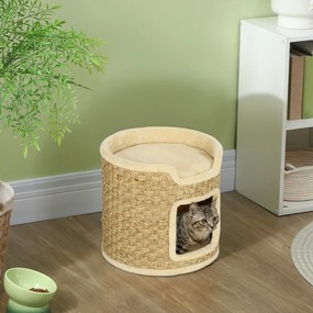 Barril Arranhador para Gatos 37 cm com Toca e Cama Superior em Sisal, Caqui