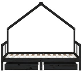 Estrutura cama infantil c/ gavetas 80x160 cm pinho maciço preto