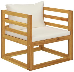 vidaXL Cadeira de jardim com almofadões cor creme acácia maciça