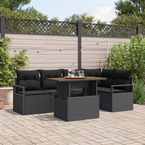 Conjunto de Sofá de Jardim vidaXL 6 Peças com Almofadas Preto Poliratt