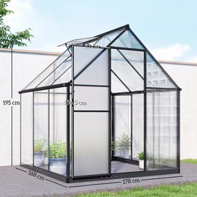 Estufa de jardim em alumínio e policarbonato, com janela ajustável e porta de batente resistente às intempéries e transparente