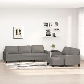 vidaXL 3 pcs conjunto de sofás com almofadões tecido cinzento-escuro