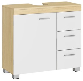 Móvel de banheiro VASAGLE BBK503K01 com 3 gavetas grandes, armário de banheiro, 2 compartimentos atrás da porta, armário de banheiro com pés, 30 x 70 x 64 cm, branco nuvem/bege natural