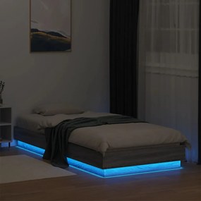 Estrutura de cama com luzes LED 100x200 cm cinzento sonoma