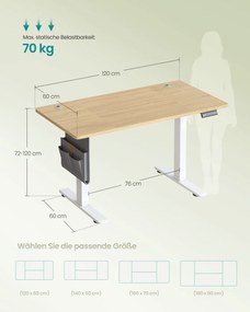 Secretária elétrica com altura ajustável 60 x 120 x (72-120) cm branca e bege