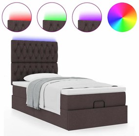 Cama otomana com colchão &amp; LEDs 90x200cm tecido castanho escuro