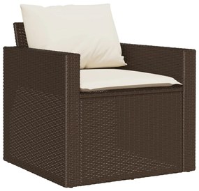 4 pcs conjunto sofás de jardim c/ almofadões vime PE castanho