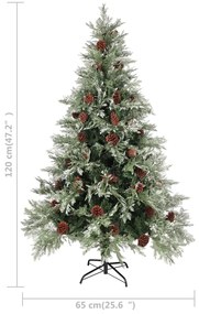 Árvore de Natal com pinhas 120 cm PVC e PE verde e branco