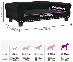 Cama para cães 95x55x30 cm couro artificial preto