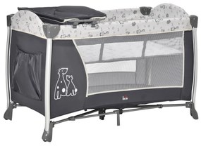Berço de Viagem Dobrável para Bebés e Crianças até 15kg com 2 Rodas e Bolso Lateral Berço Portátil 124x66x77,5cm Cinza