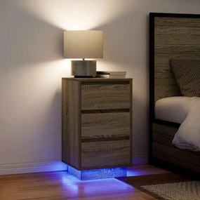 vidaXL Mesa de cabeceira com luzes LED 38x34x65 cm carvalho sonoma