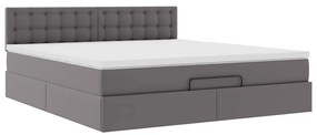 Estrutura de cama otomana com colchão cinza couro falso