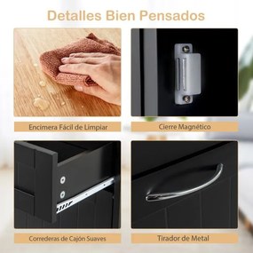 Armário de cozinha 100 x 35 x 90,5 cm com caixote lixo rebatível de 42 L 2 gavetas Estante ajustável para sala de jantar Preto
