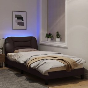 Estrutura de cama c/ luzes LED 80x200 cm tecido castanho-escuro