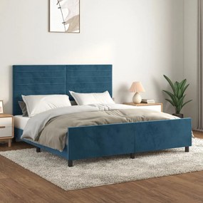 Estrutura de cama sem colchão 160x200 cm veludo azul-escuro