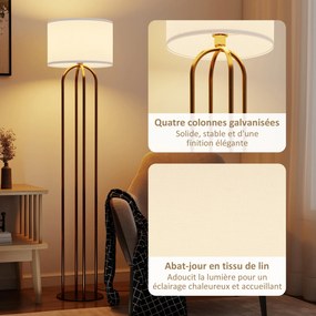 Candeeiro de pé para sala de estar, candeeiro de pé com abajur de linho e interruptor de pé, Ø 38 x 161 cm, dourado e bege