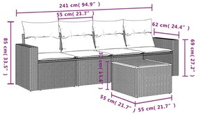 5 pcs conjunto de sofás p/ jardim com almofadões vime PE bege