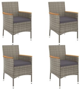 5 pcs conjunto bistrô de jardim c/ almofadões vime PE cinza