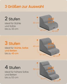 Escada para cães 57 x 40 x 40 cm com revestimento antiderrapante e 3 degraus cinza 